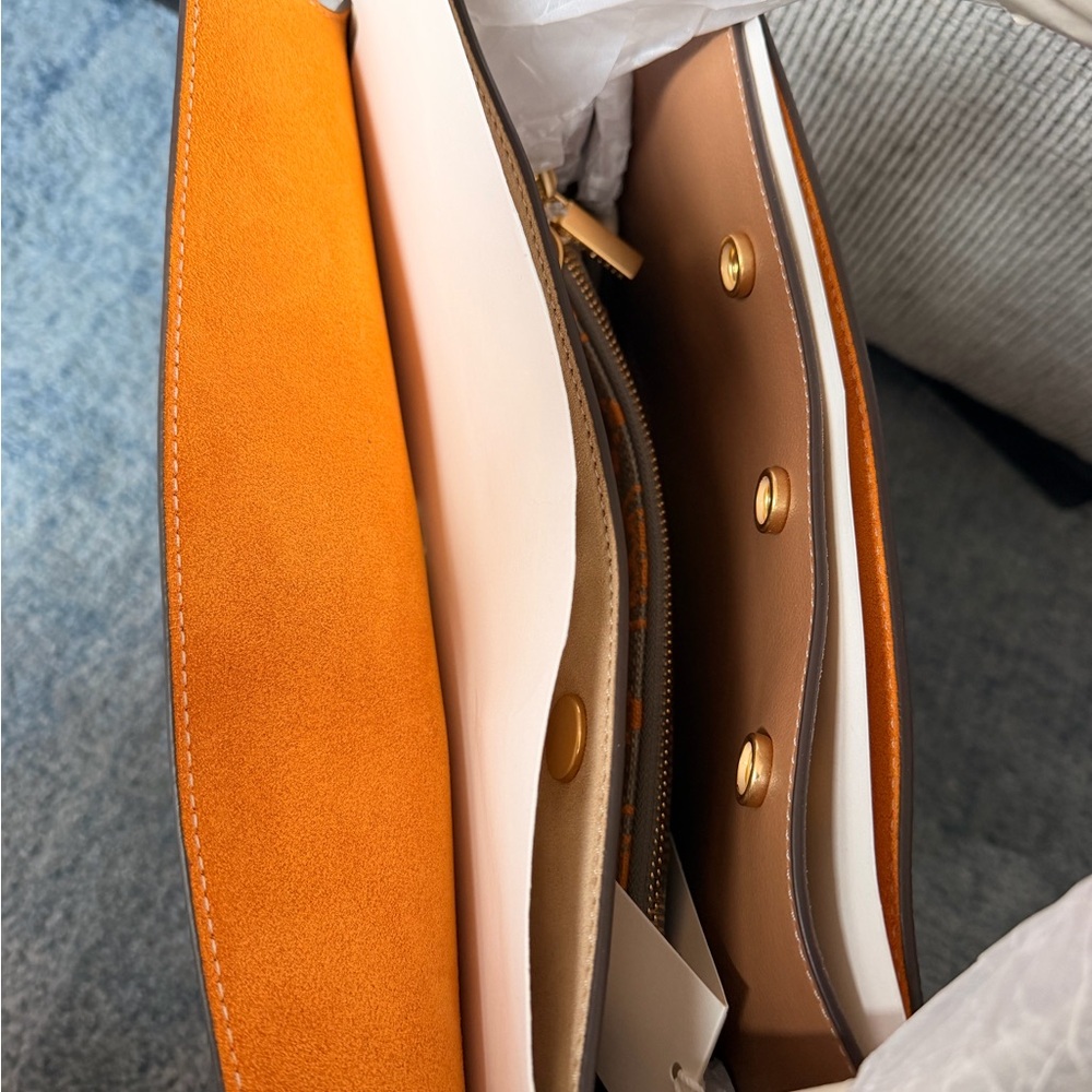 Tory Burch Cream and Tan Structured Satchel with Gold Hardware - Picture 4 of 16